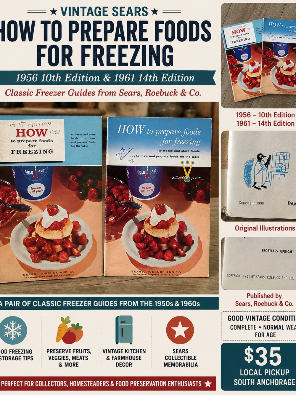Vintage Sears "How to Prepare Foods for Freezing" Booklets - Blue & Cream Covers